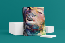 Load image into Gallery viewer, Stargazer Wellness Journal. The cover shows a woman&#39;s face imposed on outer-space. 
